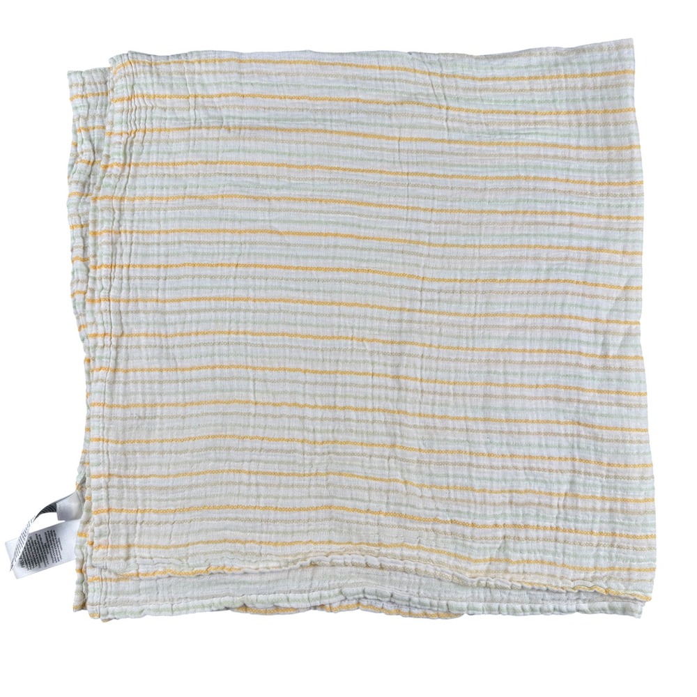 Little Me Yellow Green Striped Cotton Muslin Baby Blanket 36x40 Swaddle 723